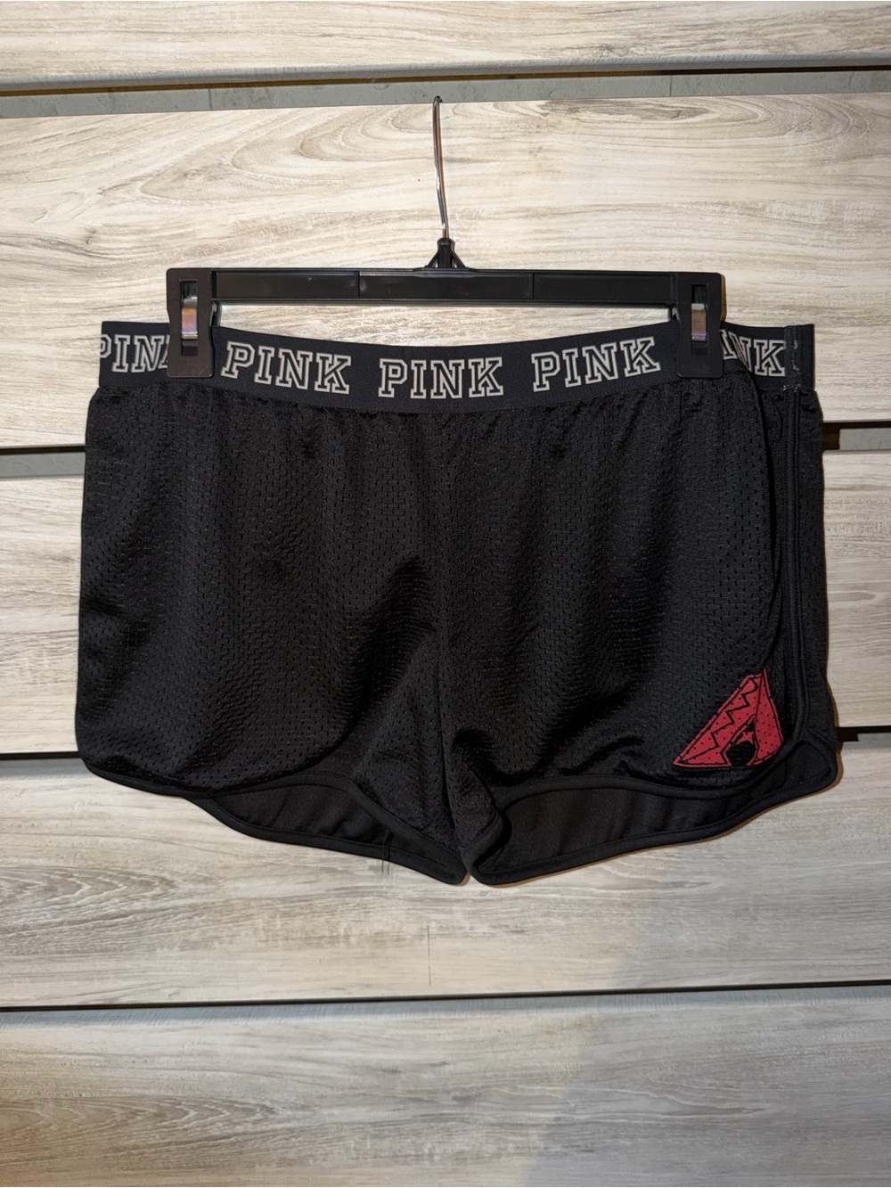 Victoria's Secret PINK Black Mesh Athletic Shorts with Pink Logo Waistband